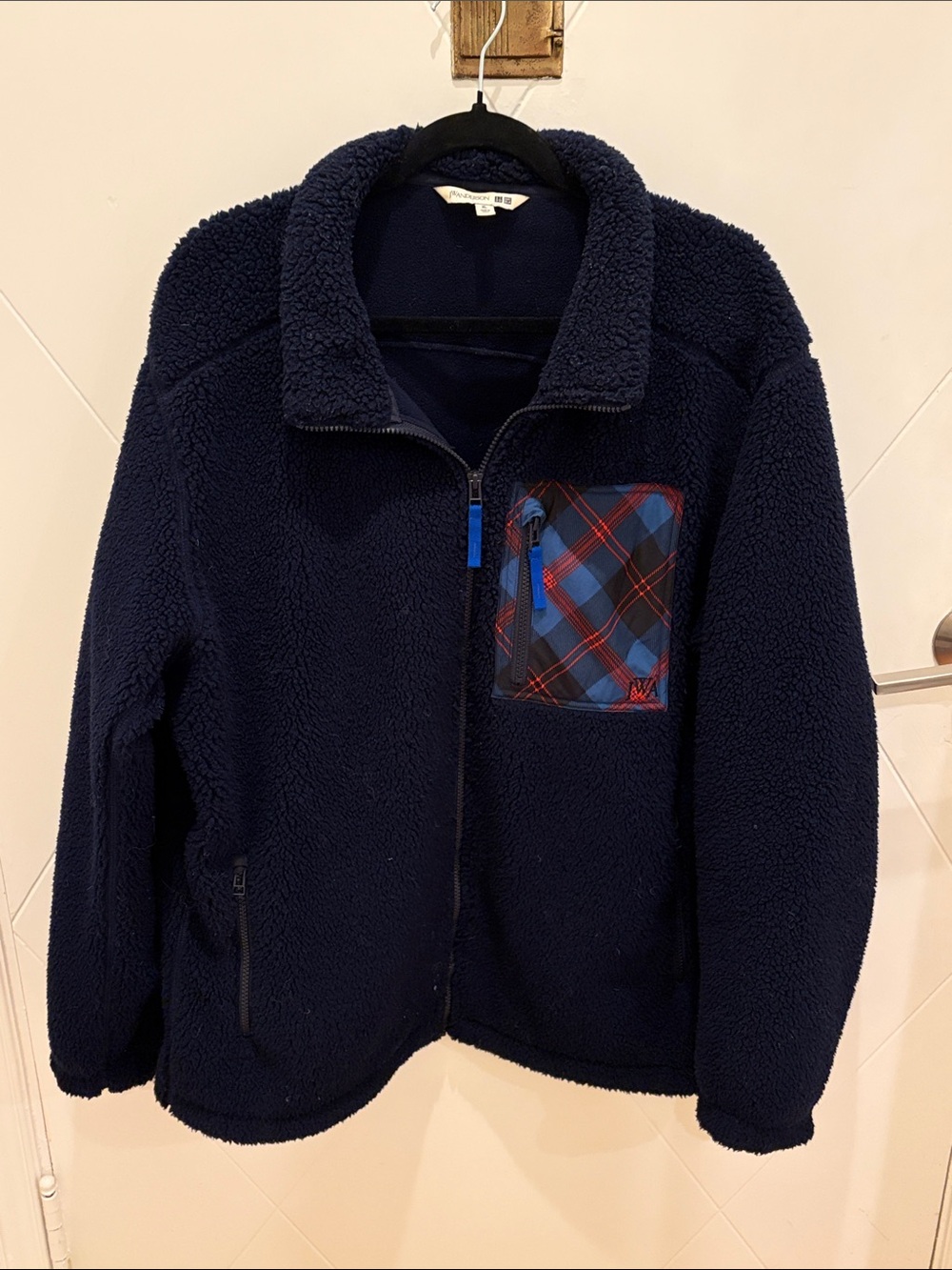 JW Anderson X Uniqlo Plaid Pocket Fleece Jacket Navy Blue